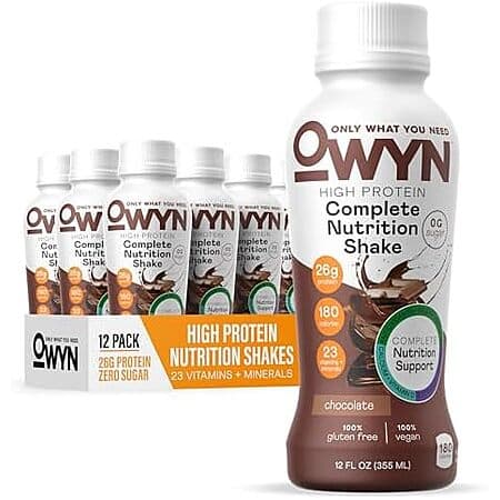 [S&S] $19.97 | 12-Pack 12-Oz OWYN Only What You Need Protein Shake (Chocolate) at Amazon