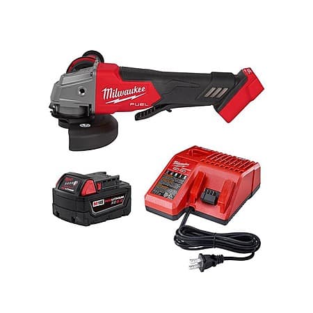 Milwaukee M18 FUEL 18V Lithium-Ion Brushless Cordless 4-1/2 in./5 in. Grinder and Starter Kit w/(1) 5.0 Ah Battery and Charger $149