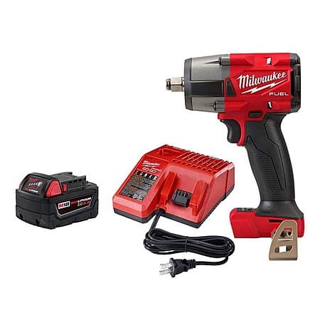 Milwaukee M18 FUEL GEN-2 18V Lithium-Ion Brushless Cordless Mid Torque 1/2 in. Impact Wrench F Ring w/5.0Ah Starter Kit $189