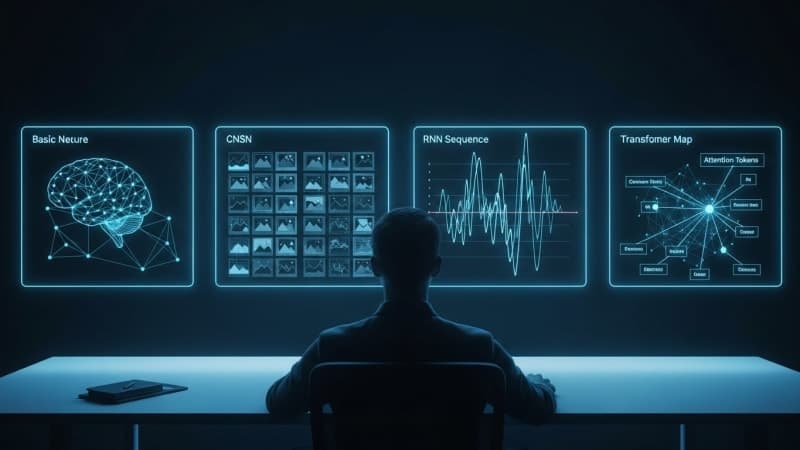 Neural Networks, CNNs, RNNs, and Transformers - The Engines Behind Today’s Intelligent Systems - Featured image